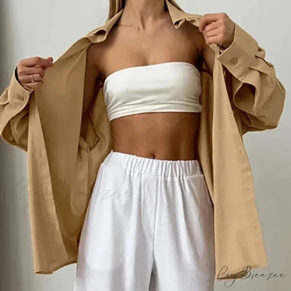 Plain Relaxed Cotton Refined Autumn Blouse blouse-250126