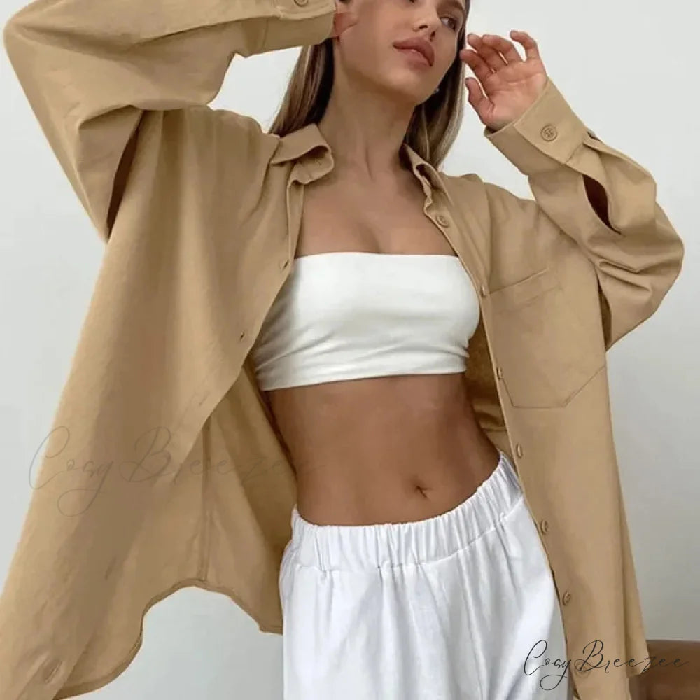 Plain Relaxed Cotton Refined Autumn Blouse blouse-250126