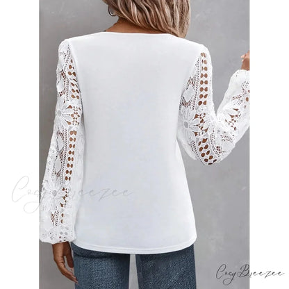 Plain Stylish Elegant Cut-out Lace Blouse blouse-250126
