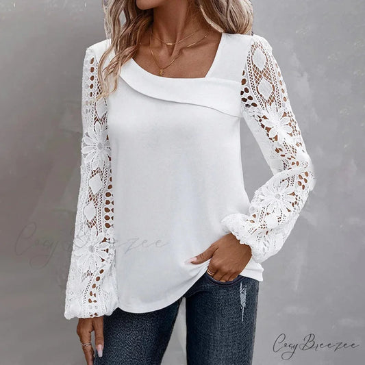 Plain Stylish Elegant Cut-out Lace Blouse blouse-250126