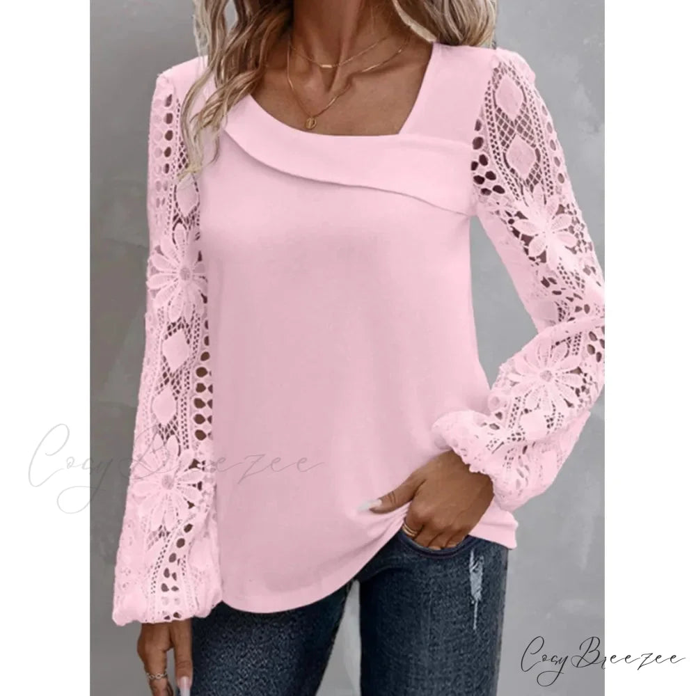 Plain Stylish Elegant Cut-out Lace Blouse blouse-250126