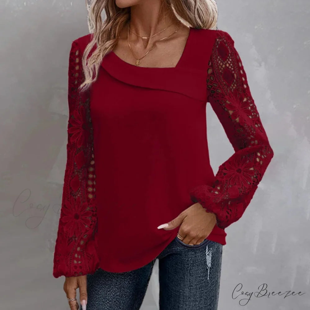 Plain Stylish Elegant Cut-out Lace Blouse blouse-250126