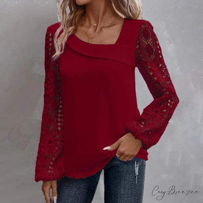 Plain Stylish Elegant Cut-out Lace Blouse blouse-250126
