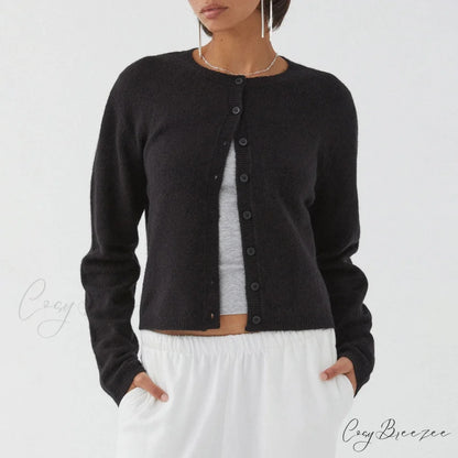 Plain Vintage Round Neck Button Cardigan Black / S cardigans-241228