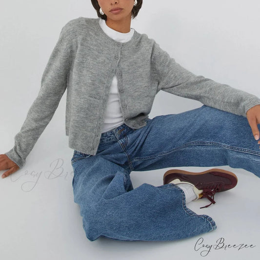 Plain Vintage Round Neck Button Cardigan cardigans-241228