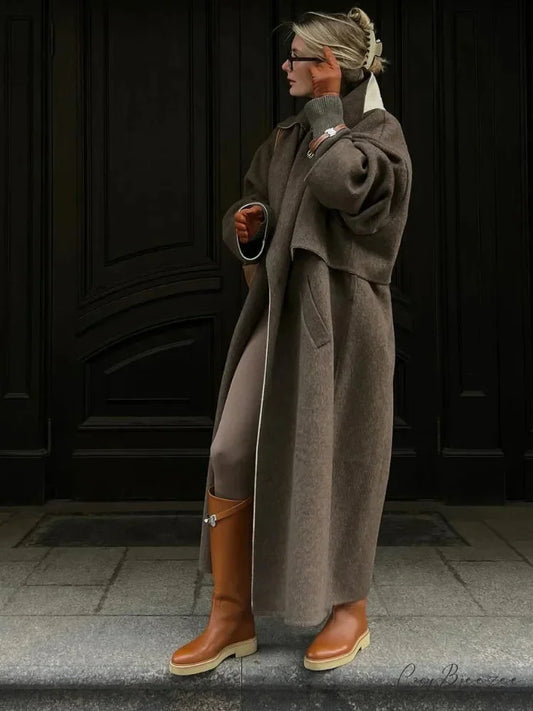 Plain Warm Lapel Woolen Coat coats-241228