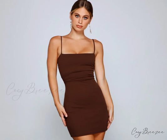 Play It Cool Charming Crepe Mini Dress BROWN / XS