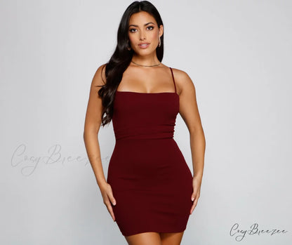Play It Cool Charming Crepe Mini Dress BURGUNDY / XS