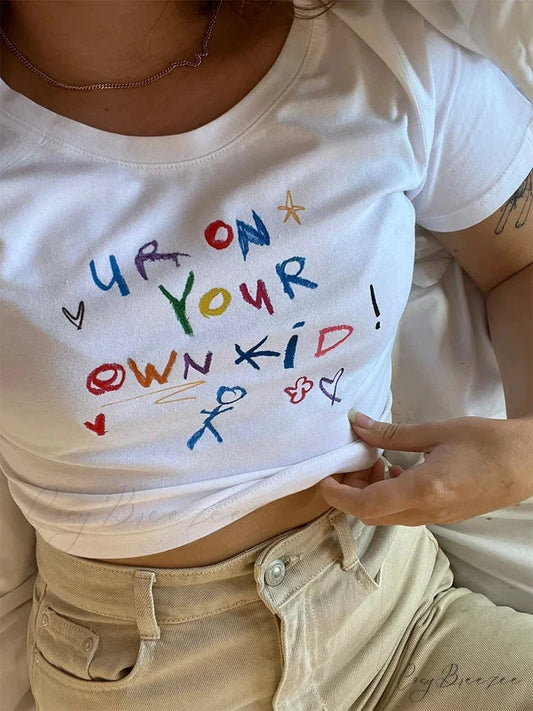 Playful Letter Pattern Crop Fit Tee t-shirt-250223