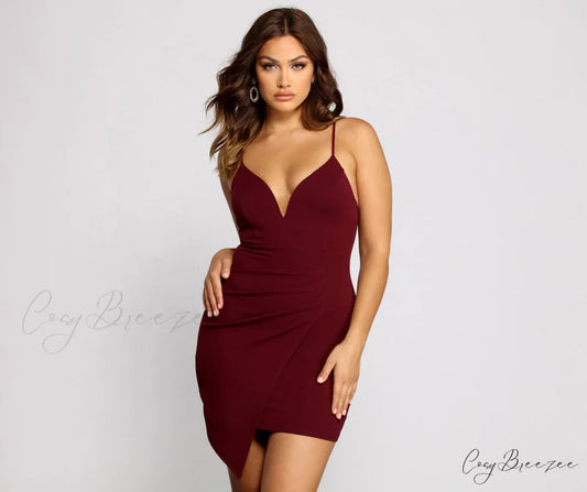 Pleat Me Tonight Charming Asymmetrical Mini Dress BURGUNDY / XS
