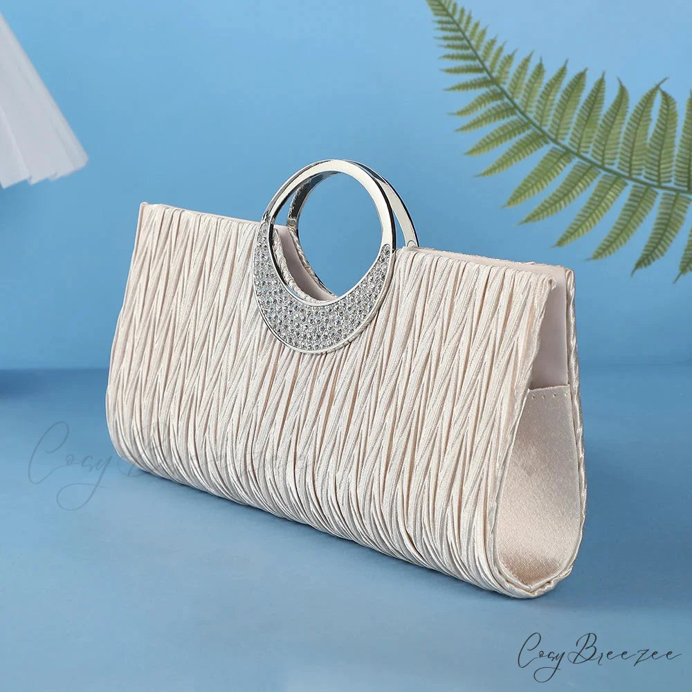 Pleated Bling Chain Clutch 1150-1beige clutchbag-250126