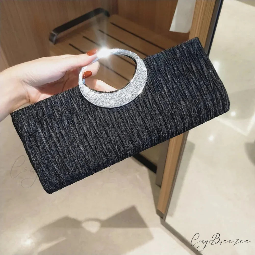 Pleated Bling Chain Clutch 1150-1black clutchbag-250126