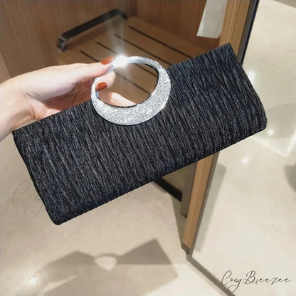 Pleated Bling Chain Clutch 1150-1black clutchbag-250126