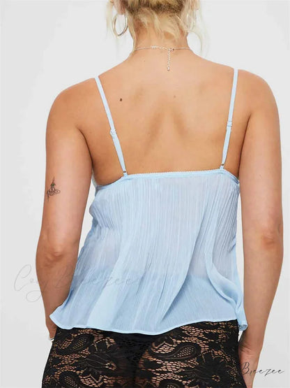 Pleated Bowknot Lace Sheer Crop Top croptop-250126