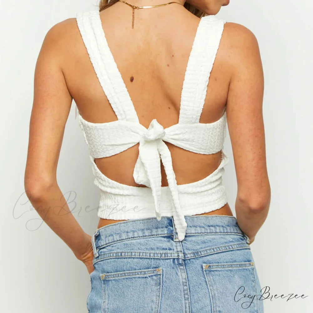 Pleated Bowknot Square Crop Top croptop-250223