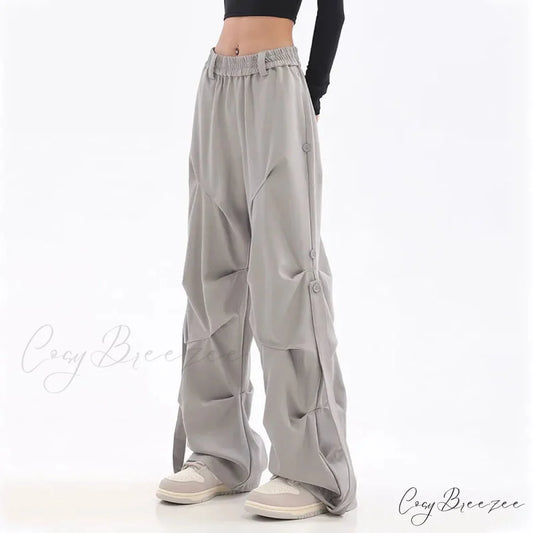 Pleated Cargo Streetwear Wide Pants pants-241228