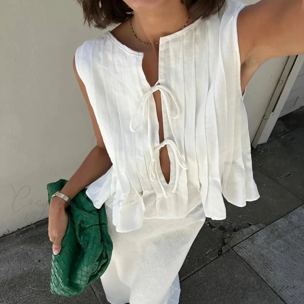 Pleated Cut-Out Frill Crop Top croptop-250223