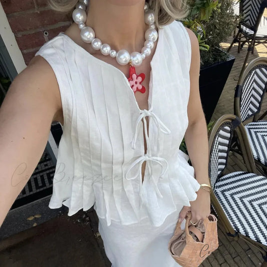 Pleated Cut-Out Frill Crop Top WHITE / S croptop-250223
