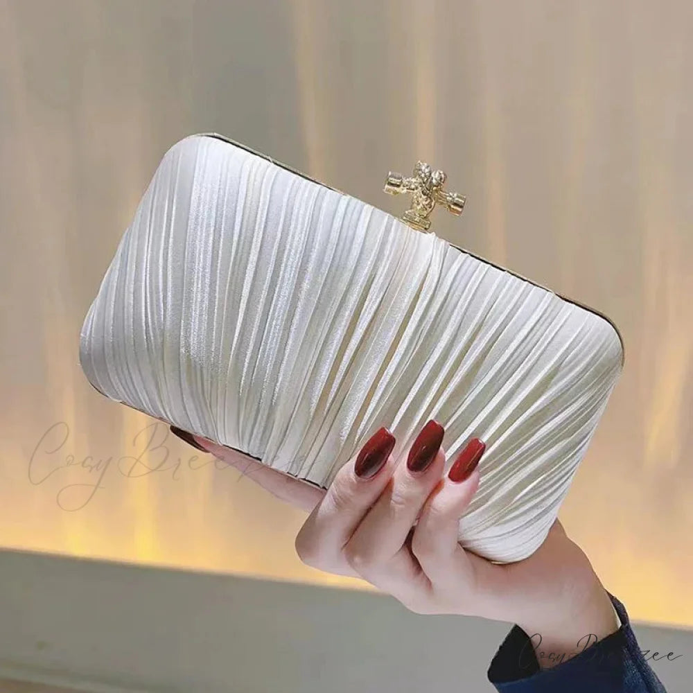 Pleated Evening Banquet Chain Bag Beige clutchbag-250126