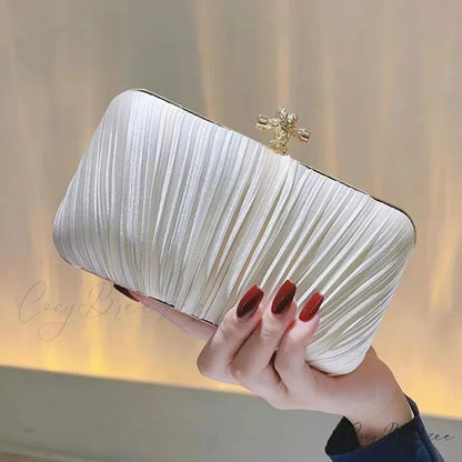 Pleated Evening Banquet Chain Bag Beige clutchbag-250126