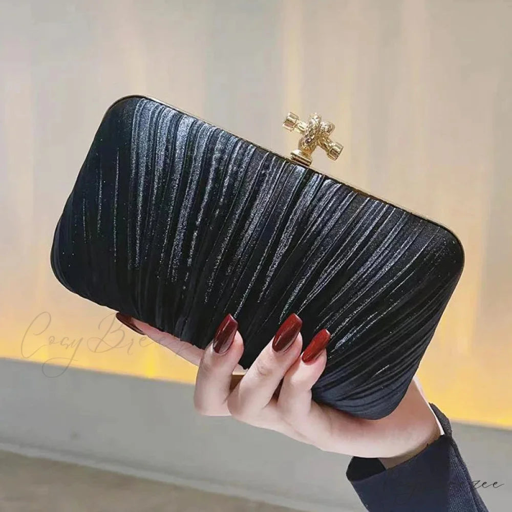 Pleated Evening Banquet Chain Bag Black clutchbag-250126