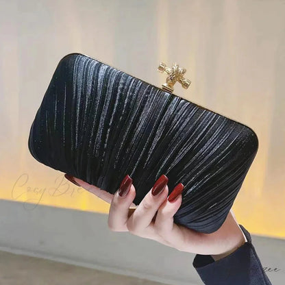 Pleated Evening Banquet Chain Bag Black clutchbag-250126
