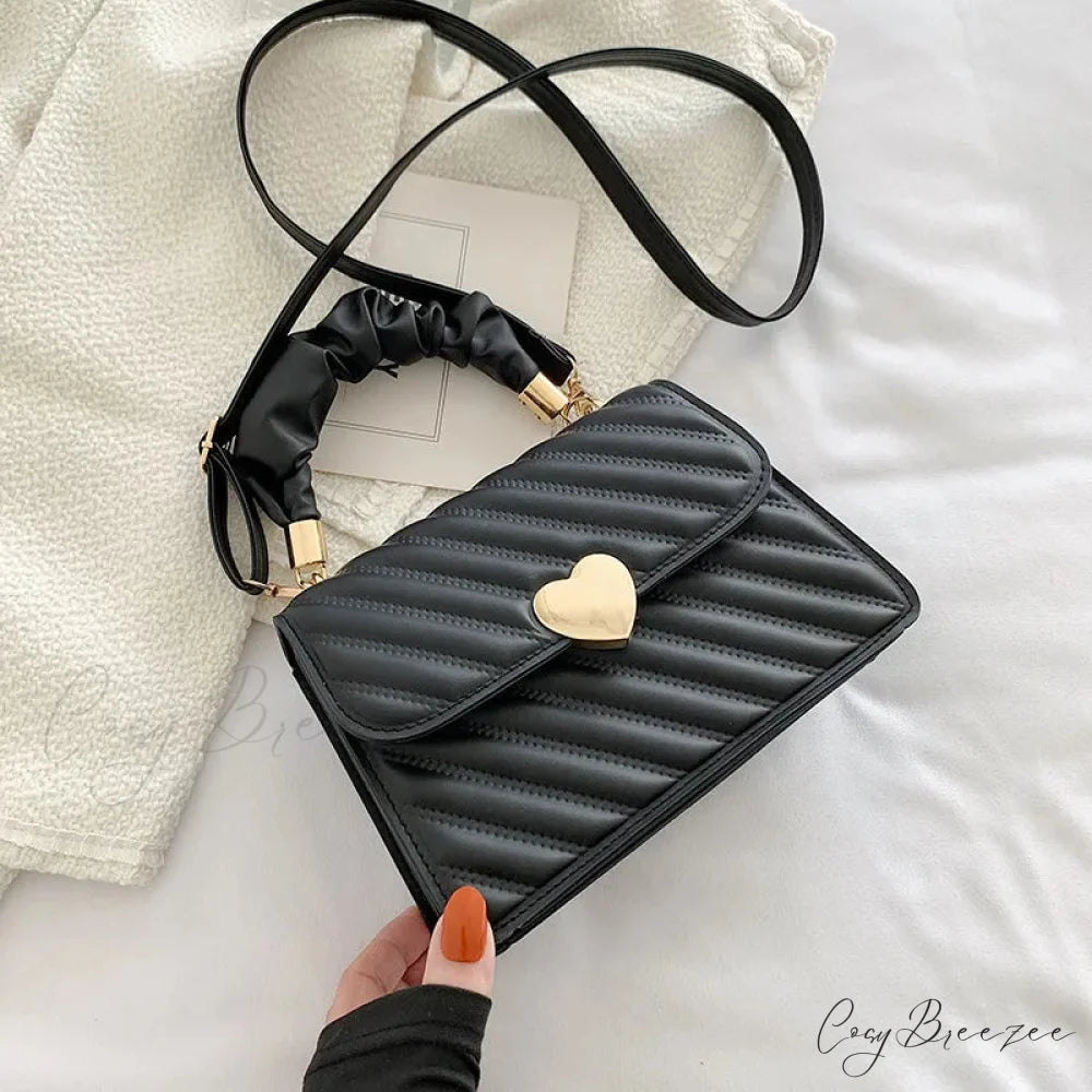 Pleated Fashion Texture Square Messenger Handbag Black handbag-250126