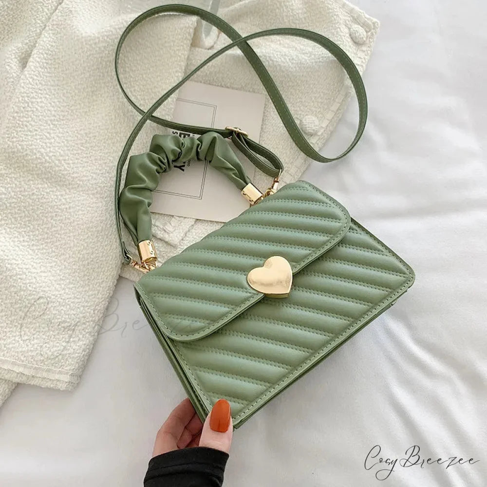 Pleated Fashion Texture Square Messenger Handbag Green handbag-250126