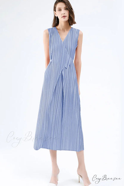 Pleated Glossy Tie-Strap Dress
