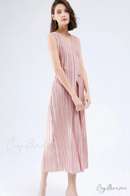 Pleated Glossy Tie-Strap Dress