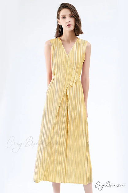 Pleated Glossy Tie-Strap Dress