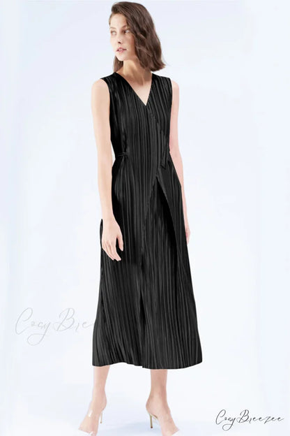 Pleated Glossy Tie-Strap Dress
