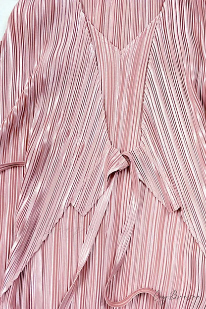 Pleated Glossy Tie-Strap Dress