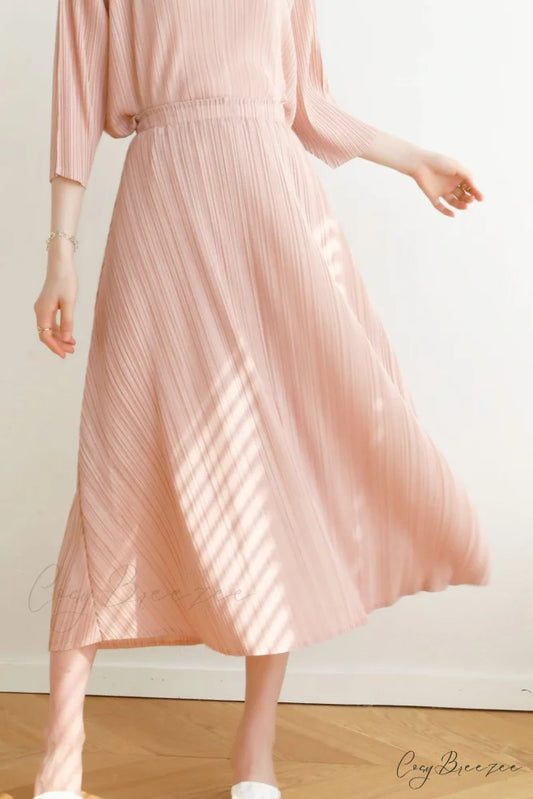 Pleated High Waist Skirt - Solid Color Pink / One Size