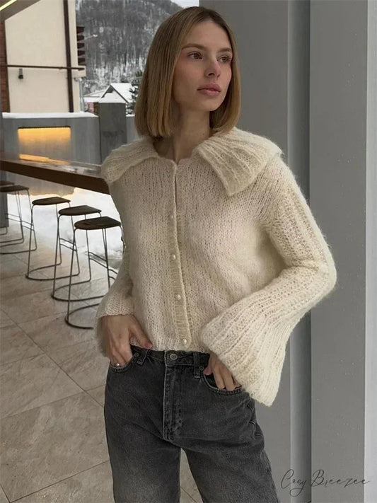 Pleated Lapel Patchwork Y2K Cardigan Beige / S cardigans-241228