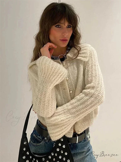 Pleated Lapel Patchwork Y2K Cardigan cardigans-241228