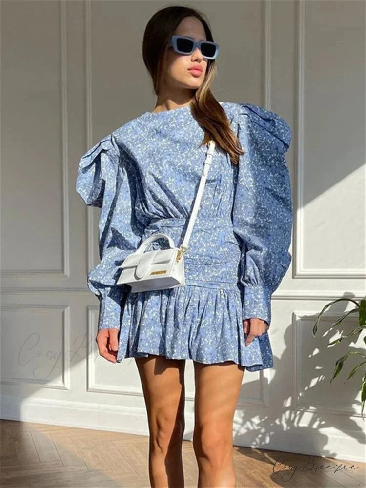 Pleated Long Sleeve Mini Dress minidress-250223