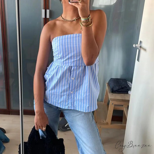 Pleated Strapless Blouse Crop Top Beige / S croptop-250223