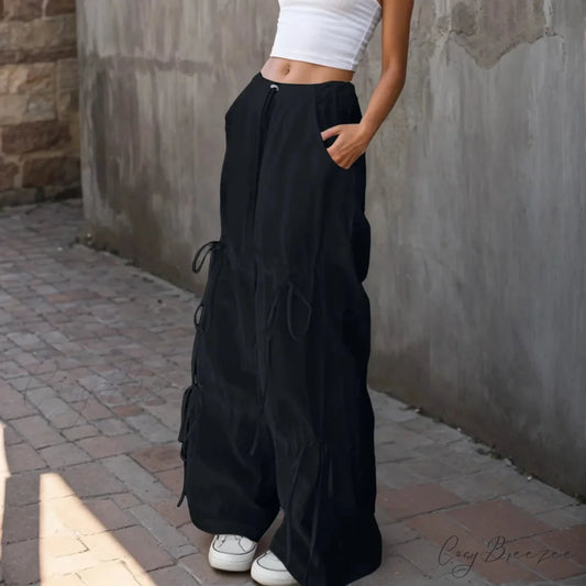 Pleated Wide Leg Sports Bow Tie Pants pants-241228