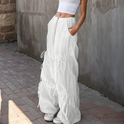 Pleated Wide Leg Sports Bow Tie Pants pants-241228