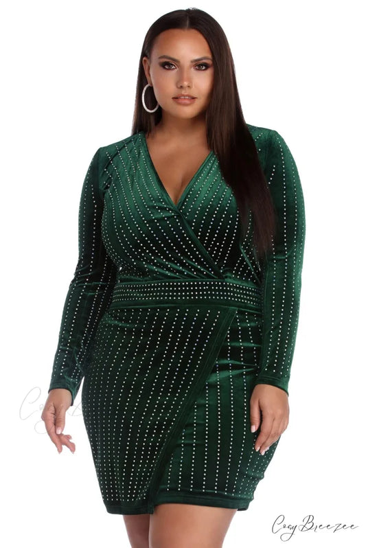 Plus Cassie Stylish Velvet Wrap Dress EMERALD / 1X