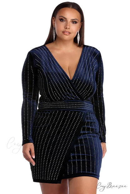Plus Cassie Stylish Velvet Wrap Dress NAVY / 1X