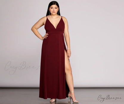 Plus Galilea Formal Charming High Slit Dress BURGUNDY / 1X