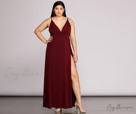 Plus Galilea Formal Charming High Slit Dress BURGUNDY / 1X