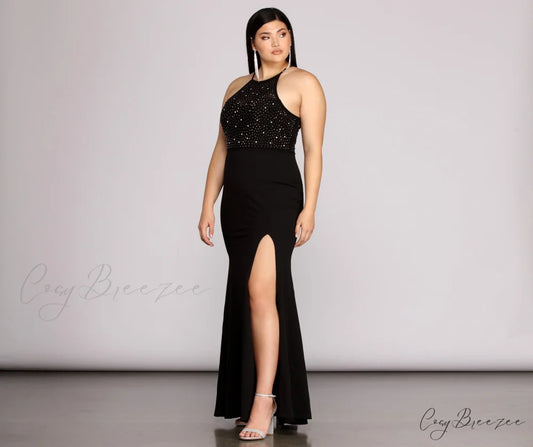 Plus Kacey Formal Charming Heat Stone Dress BLACK / 1X