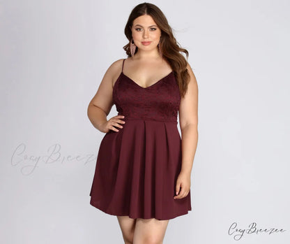 Plus Lace Stylish Appeal Skater Dress BURGUNDY / 1X