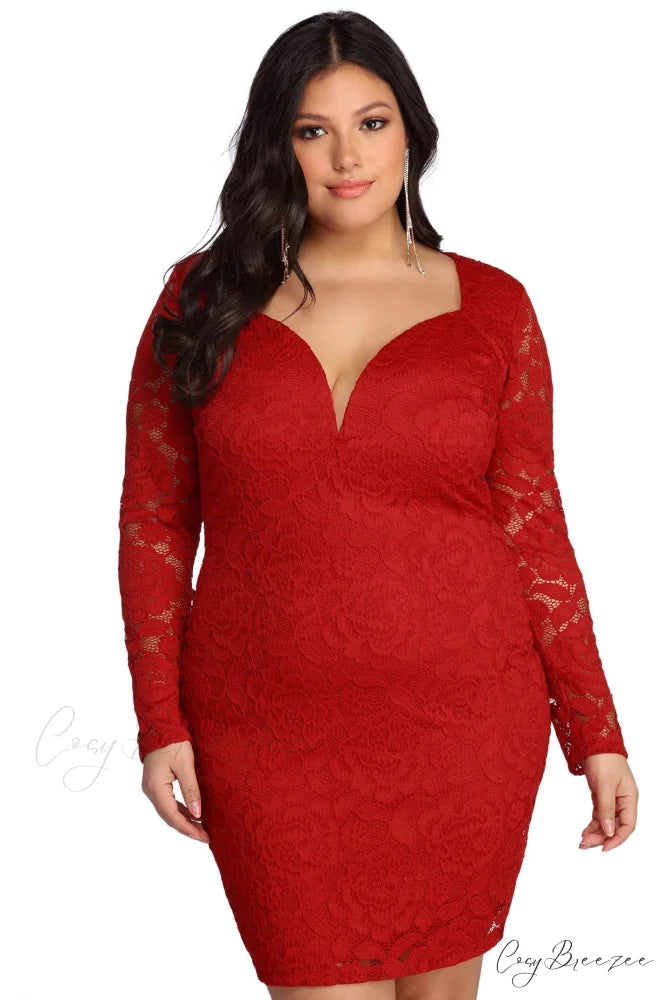 Plus Laced Stylish With Curves Dress RED / 1X