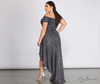 Plus Penelope Glitter Charming Formal High Low Dress