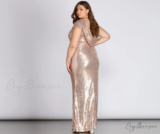 Plus Sivan Stylish Glam Sequin Dress ROSE GOLD / 1X