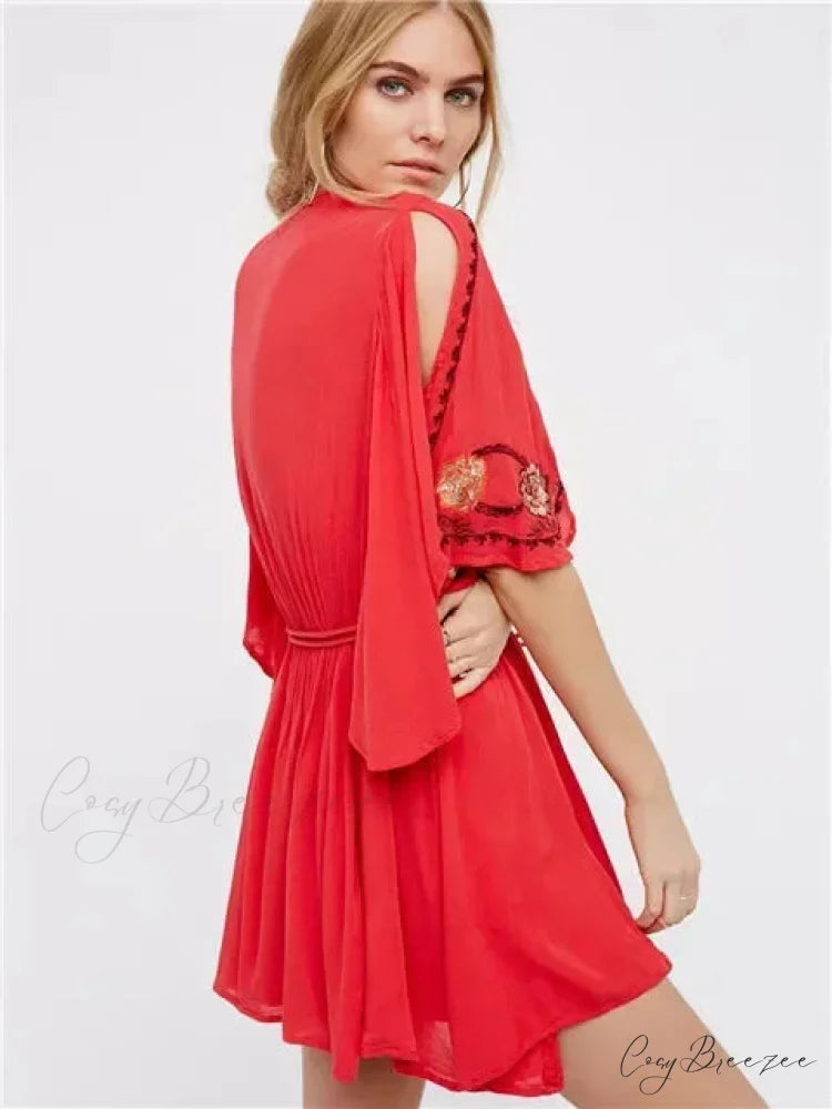 Plus Size Button Up Chiffon Holiday Boho Dress bohodress-250126